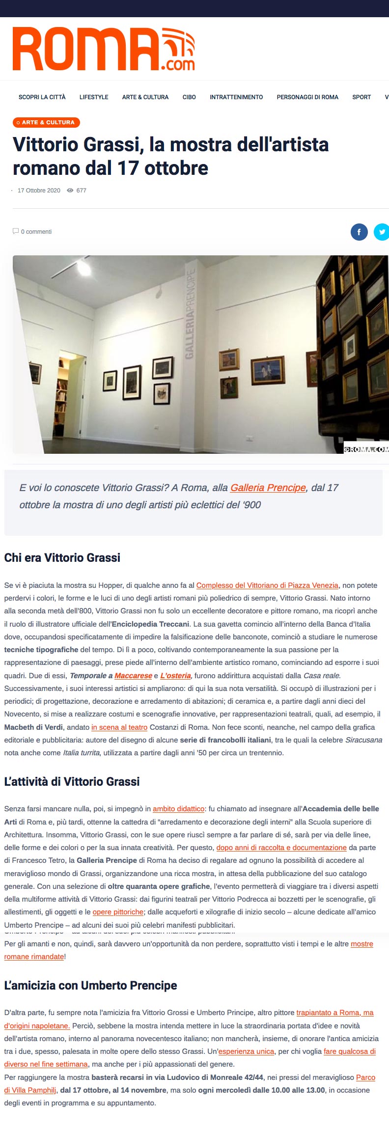 Roma.com - Vittorio Grassi alla Galleria Prencipe